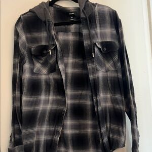 Urban Outfitters Black Plaid Hoodie Shirt